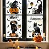 Glue Free Window Sticker 4 Sheets Halloween Black Cat Clings, Spooky Pumpkin Reusable Decorative Mirror Cling Sticker, Double Sided Static Decals for