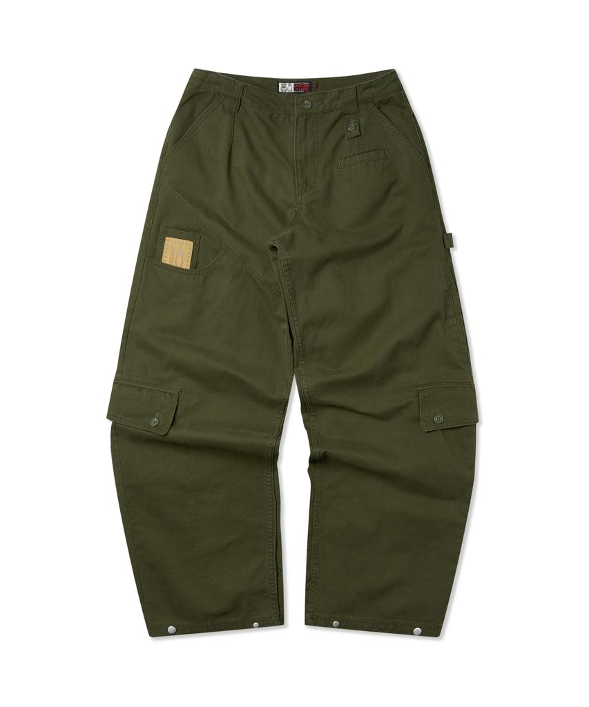 Lujeoseukeulleob Multi Cargo Pocket Wide Cotton Pants Khaki