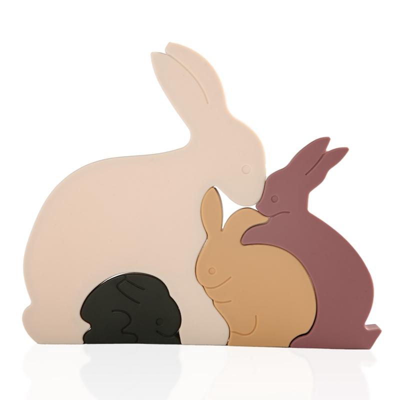 1Set Rabbit Silicone Blocks Baby Montessori Educational Toys for Children Creative Animal Jigsaw Stacking Toys Constructor Games