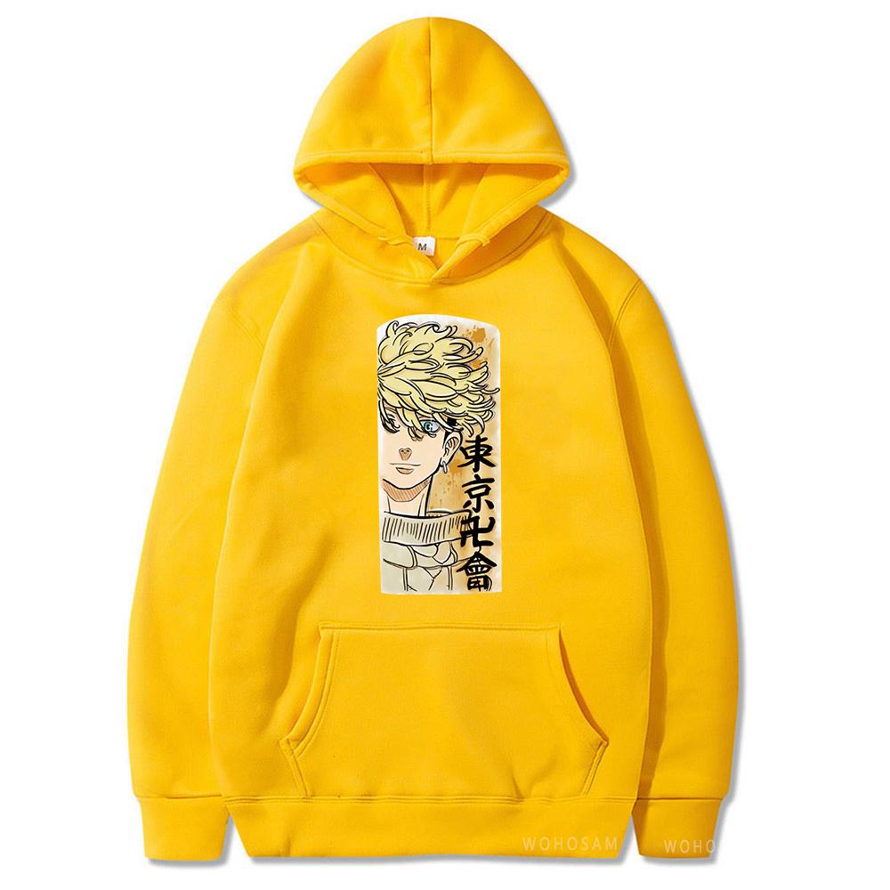 

Горячие и крутые толстовки с капюшоном в стиле аниме «Токио месть» Matsuno Chifuyu Harajuku, осенне-зимняя мужская модная зимняя теплая уличная толстовка с принтом из мультфильма 4XL жёлтый