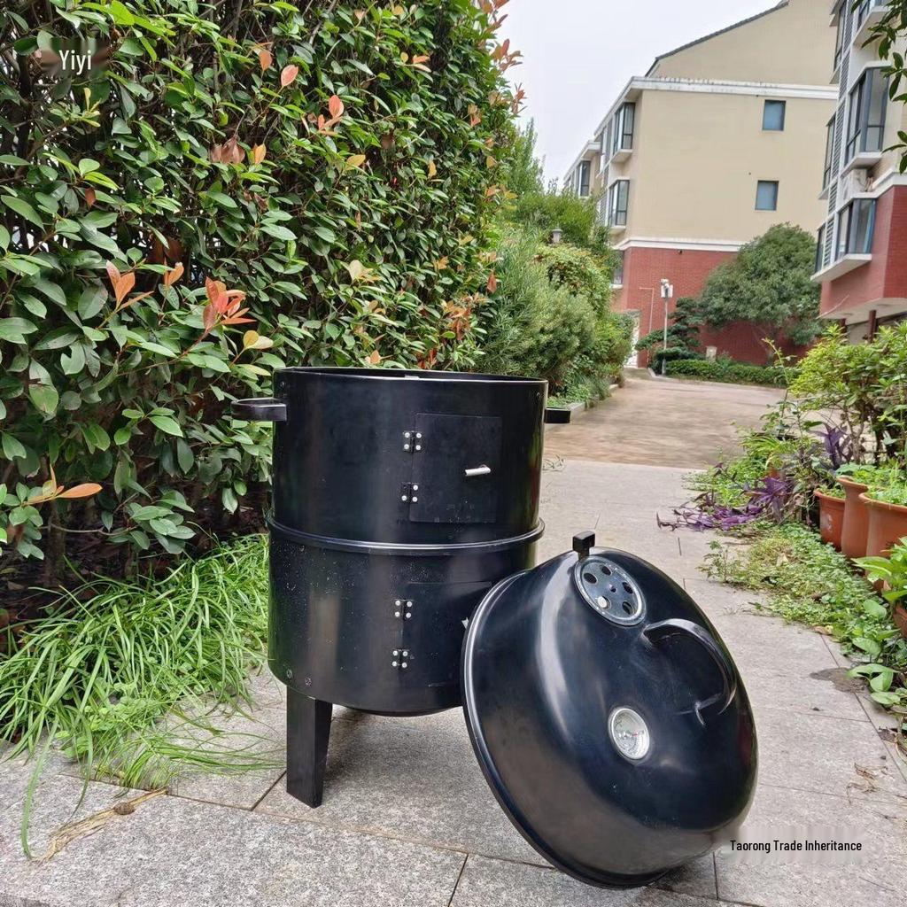 Double-layer Multi-functional Charcoal Smoker Oven for Roasting, Stewing, Grilling, and Smoking Meat & Sweet Potatoes