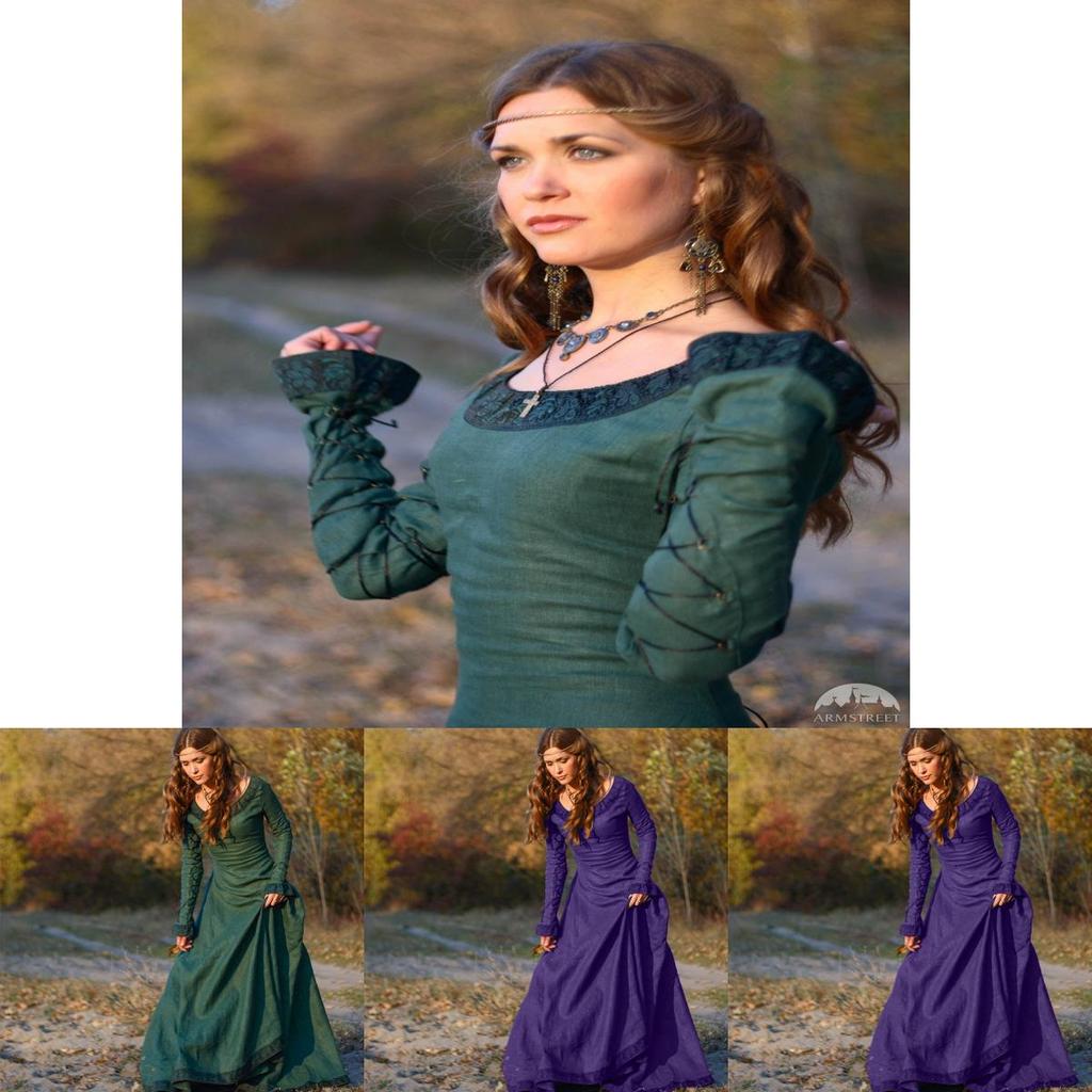 Elegante Abito Medievale da Donna con Maniche Lunghe per Eventi Cosplay Gotici di Halloween