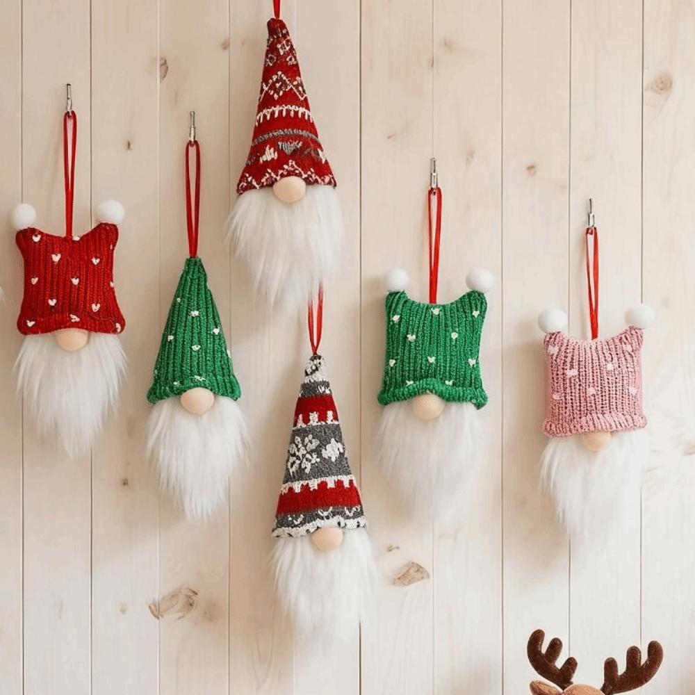 3Pcs Handmade Christmas Decoration Pendant Plush Gnomes Knitted Yarn Hanging Pendants  Party Decor