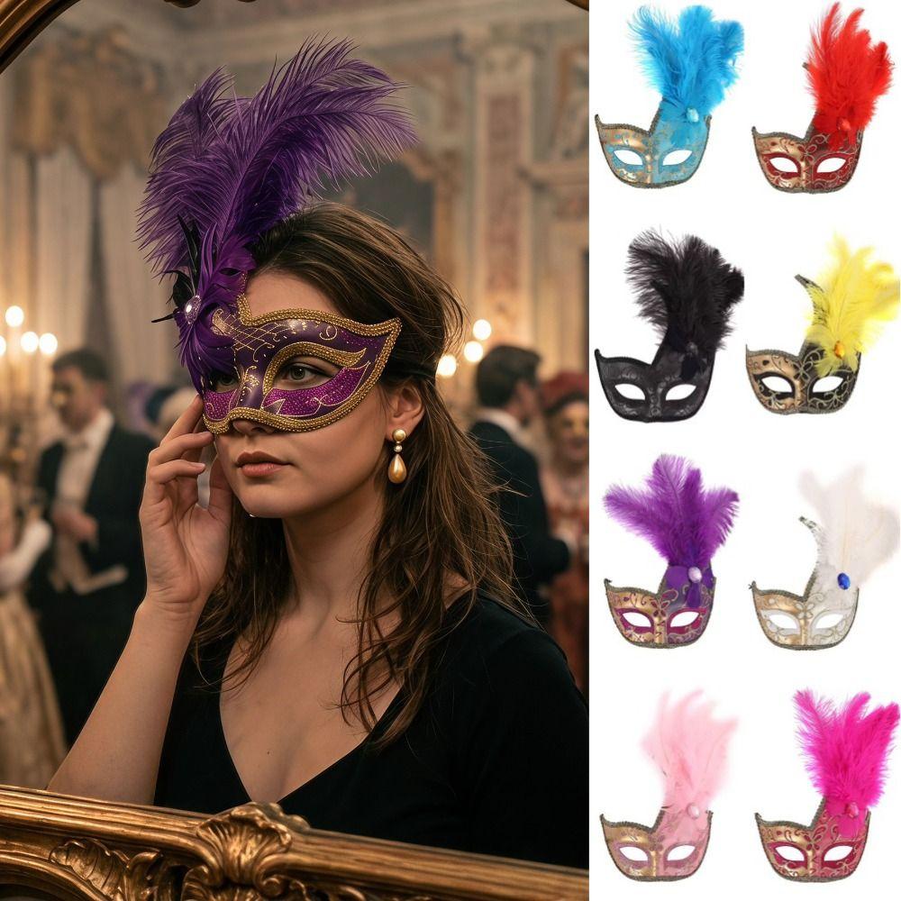Rhinestone Feather Mask Seductive Style Masquerade Ball Mask Women's Event