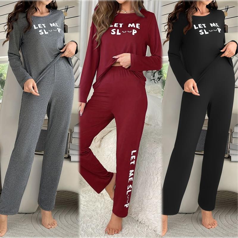

1 Set Cozy Long Sleeve Pajama Set Letter Print Polyester Loungewear Home Comfort Wearable Outside Loose Fit Sleepwear XL сірий