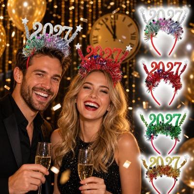 Sequin 2027 New Year Headband Sweet Cute Christmas Headpiece Flexible Glitter New Year Decorative Glasses New Year Dress Up