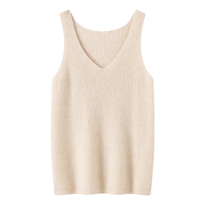 Lekasha Women's Cashmere Sleeveless V-Neck Wool Camisole for Autumn/Winter