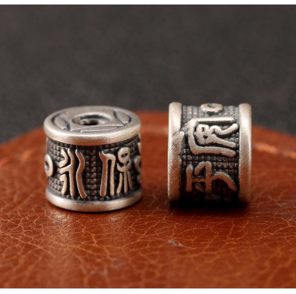 S999 Sterling Silver Wealth & Peace Barrel Spacer Beads for DIY Braiding Rope Silver Accessories