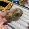 Cold Wind Earrings Russian Gold Plaid Semi-Round Spherical Stud Earrings Glossy Retro Banquet Wind Earrings