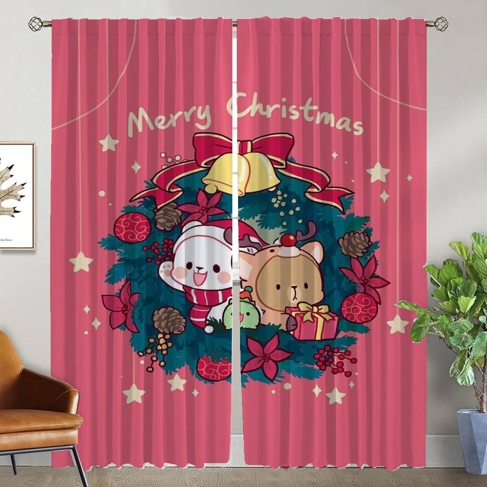 Kawaii Bear Curtains for Bedroom Window Curtain for Room 2 Panel Shades Partition Halloween Decoration Home Interior Curtains