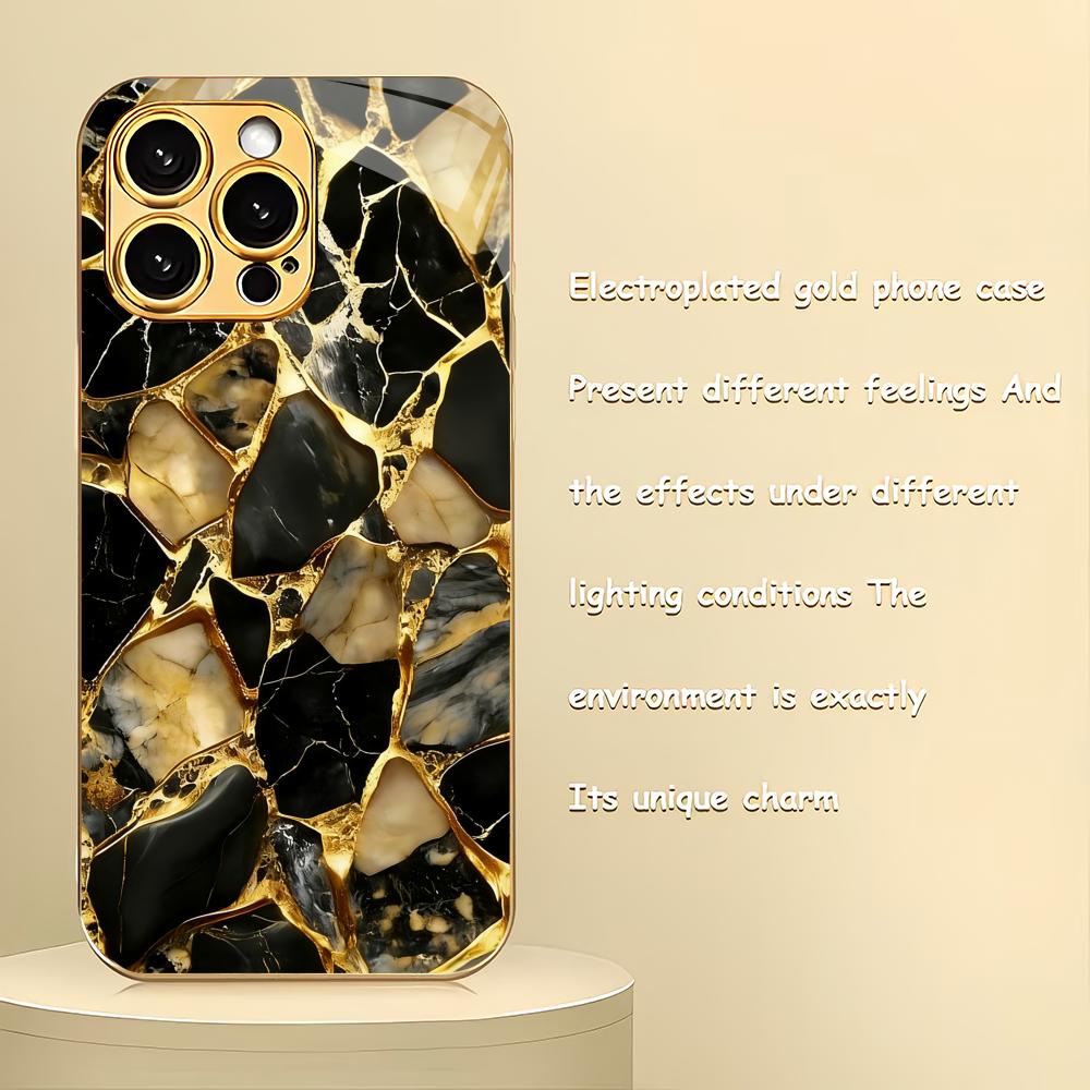 

Marble patterned electroplated glass phone case suitable for iPhone 17 16 15 14 13 12 11 Pro/Max/Plus shockproof back cover iPhone 17ProMax