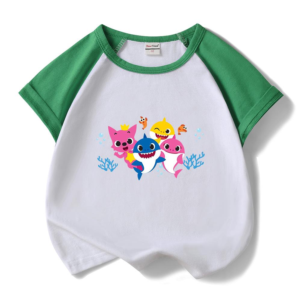 2023 Baby Shark Kids Summer Short Sleeve Cotton T-shirt & Shorts Set