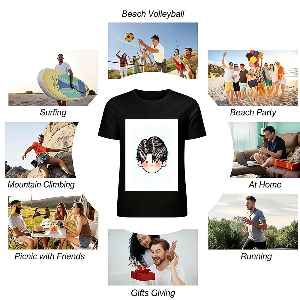 Korean Idol Style Q Version Portrait Print Casual T-Shirt Unisex Loose Comfortable Daily Top Pure cotton T-shirt