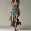 2026 idyllic summer new small floral printing slim-fitting and thin waist large skirt strap dress