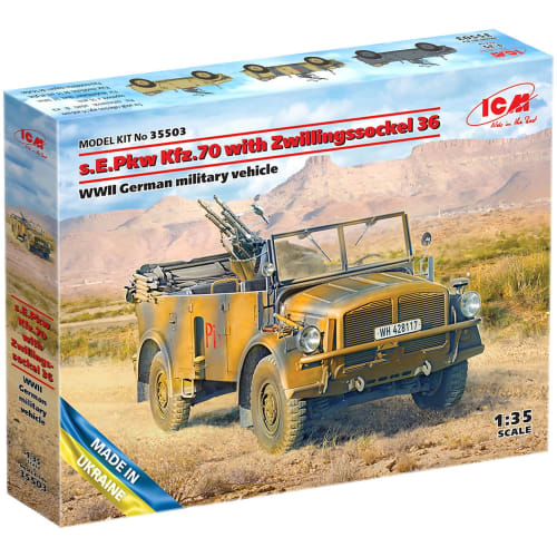 

ICM 1/35 scale German s.E.Pkw Kfz.70 Light 4WD Vehicle with Dual Anti-Aircraft Gun Turret Zwillingssockel 36 Plastic Model Kit 35503
