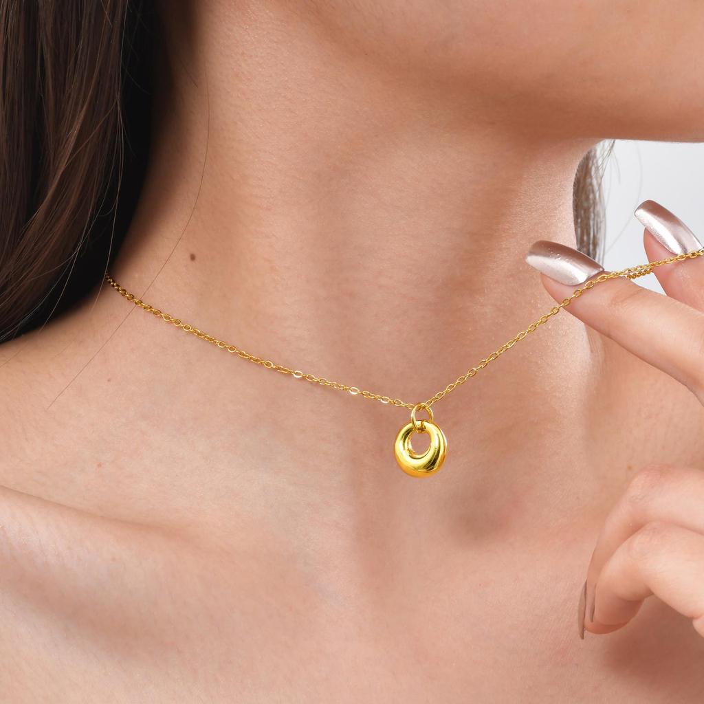 Fashion Jewelry, Stainless Steel Full Light Geometric Ring Gold Pendant Necklace Ladies