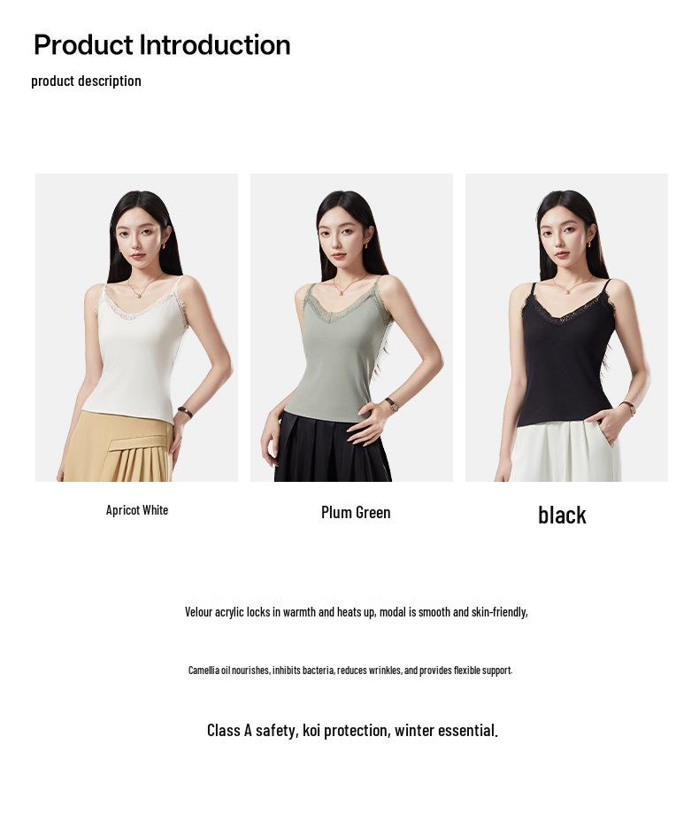 Warme Damen-Spitzen-Cami mit Brustpolstern - Samt-Kamelie Winterweste