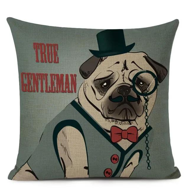 Dekoracyjna poszewka na poduszkę w stylu kreskówkowym z uroczym mopsikiem i buldogiem francuskim, drukowana poszewka na poduszkę do dekoracji domu, sofy
