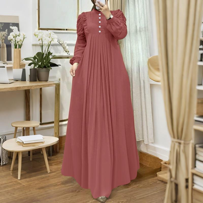 

ZANZEA Женское повседневное платье-кафтан с круглым вырезом, свободного кроя, с длинными рукавами 4XL камео розовый