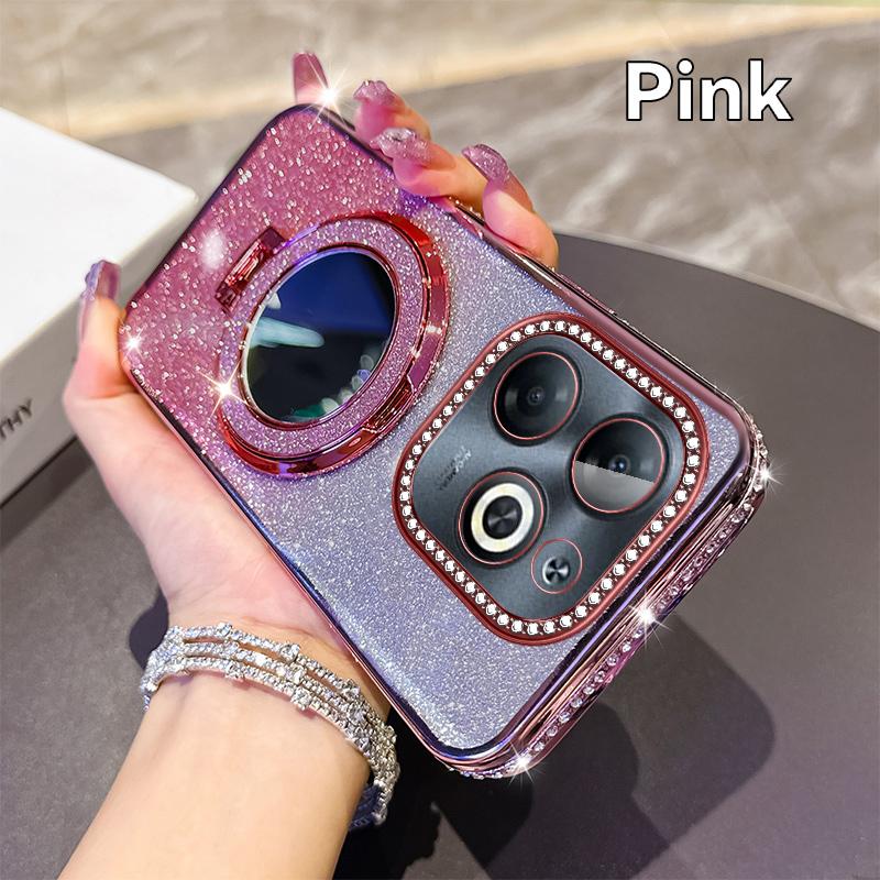 KEYSION Luxury Glitter Jewelled Magnetic Phone Case for TECNO Spark Go 2023 20 20C Pop 8 Makeup Mirror Stand Shockproof Cover