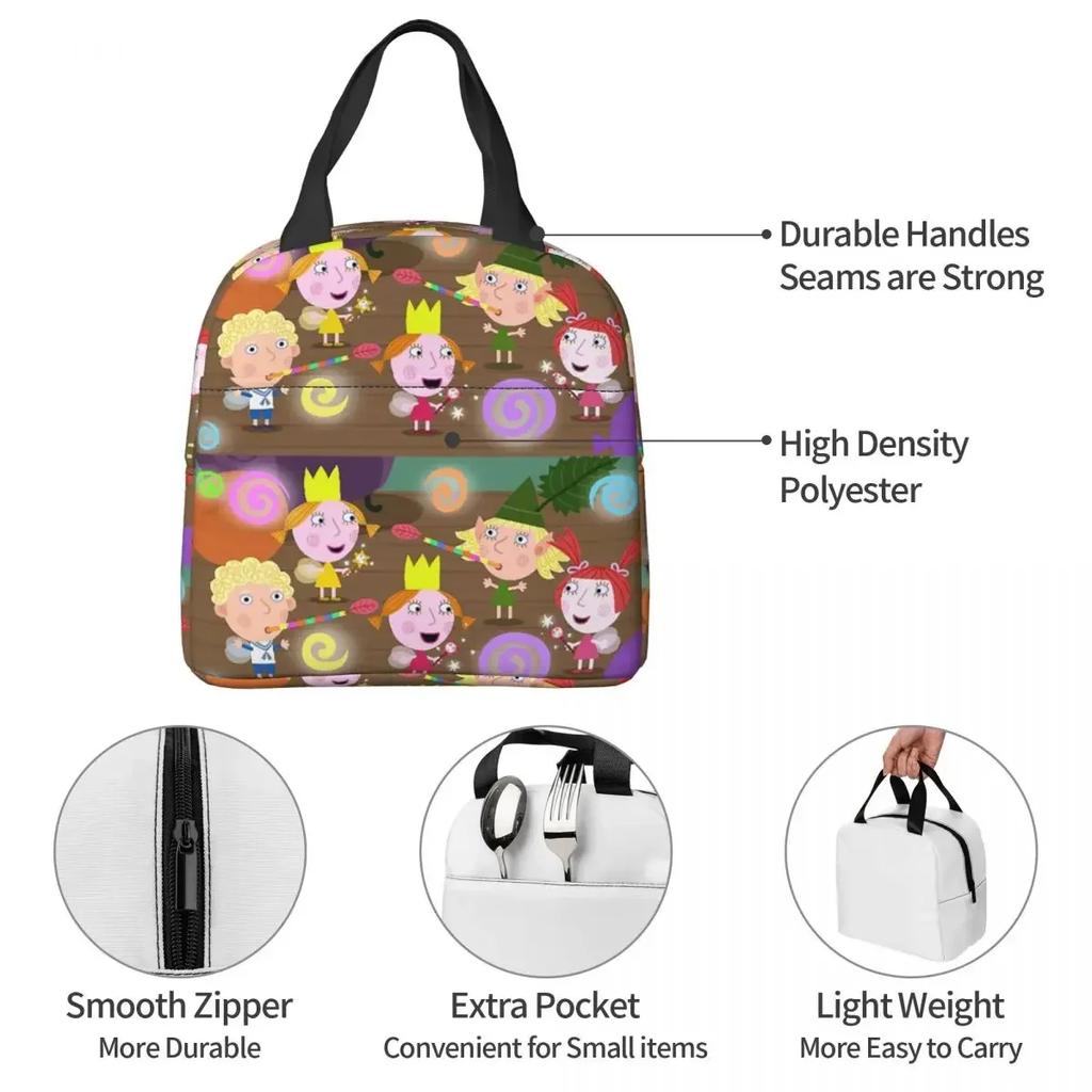 Ben And Hollys Cartoon Insulated Lunch Bag for Women Children Portable Food Boxes Thermal Lunch Box Tote