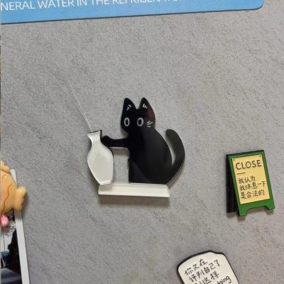 Collection d'ornements de moustaches de chat en acrylique Autocollant de réfrigérateur chat de dessin animé magnétique Décor chat noir poussant vase