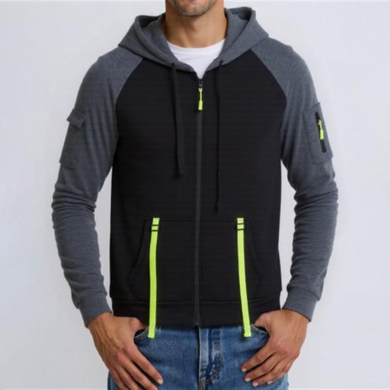 Men Hooded Jacket Autumn Winter Zip-up Hoodie Multi-Pocket Fleece Lined Sweatshirt Jacket for Daily