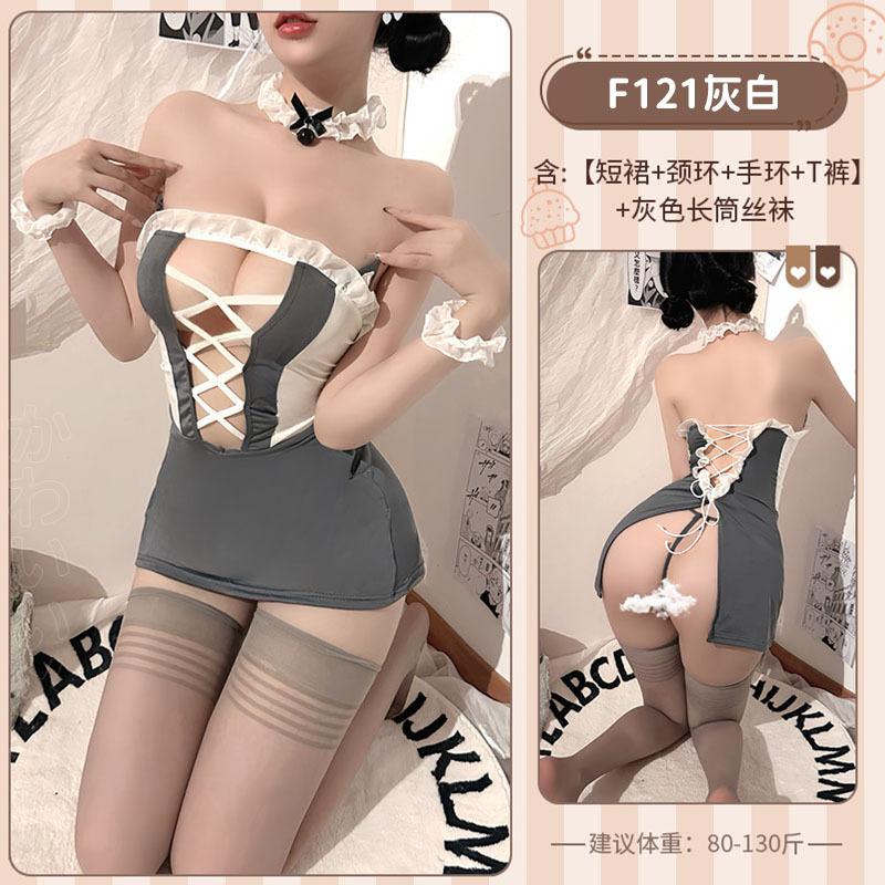 Lace-up Large Size Fat M Sex Lingerie Catwoman Cute Sexy Servant Sweet Maid Uniform Hollow Free 1
