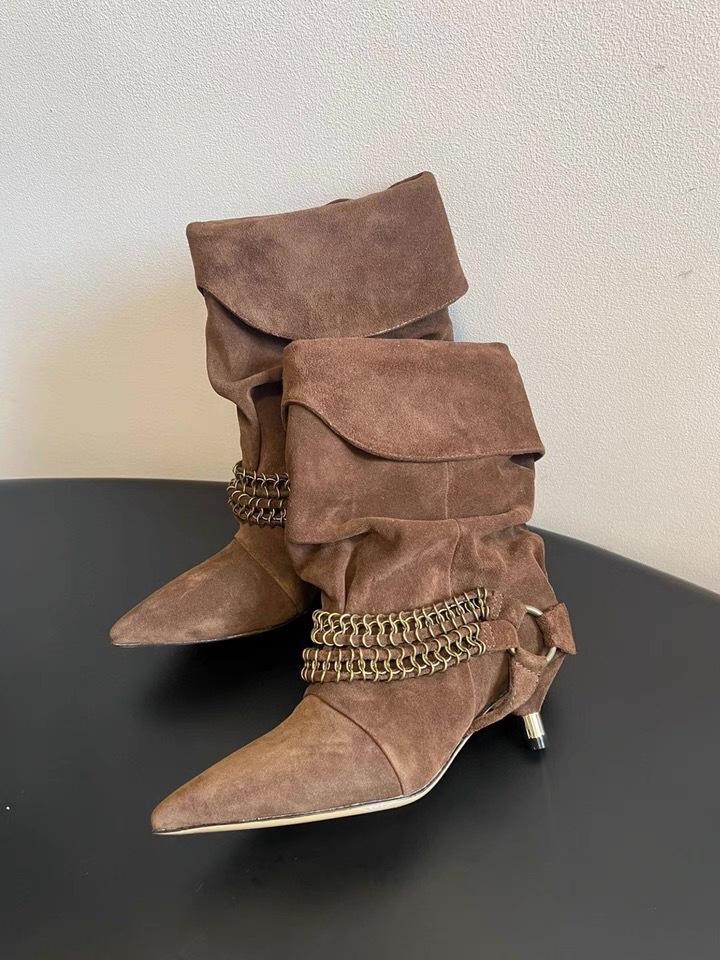 Women's Autumn And Winter High-quality Suede Leather Fashion Ladies Short Boots Pointed High Heels Ankle Boots