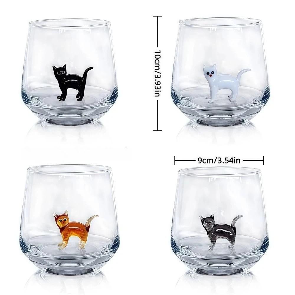 Taza de Vidrio con Figura de Gato sin Tallo Taza de Café Hecha a Mano Taza de Vino de Gato Linda Para Leche Cerveza