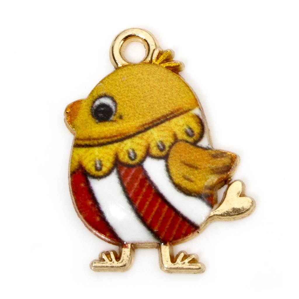 10 PCs Cute Chicken Enamel Charms Zinc Based Alloy Easter Day Pendants Gold Plated Multicolor Animal Pendants 20mm X 16mm
