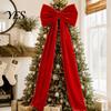 Winter Wedding Celebration Decor Large Velvet Christmas Tree Topper Bow, Giant Bow with Long Red Bows for Fireplace Streamers Room Wall Backdrop,