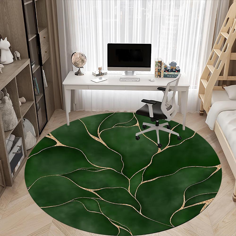 1pc Gold Leaf Pattern Office Round Area Rug, Indoor Mat Suitable ForOffice, Under Office Chairs Bedroom Living Room Home Decor, Room Decot049