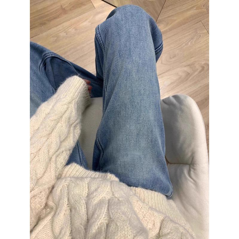 White Velvet Loose Straight Jeans Women's Autumn and Winter New High-waisted and Thin Casual Versatile Wide-leg Narrow Pants
