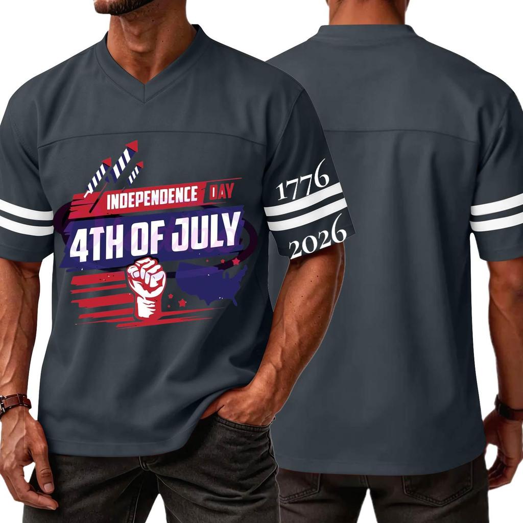 Men's Casual V Neck Short Sleeve Athletic Shirt Independence Day Graphic Print 4th of July Sports Tee Top Lightweight Breathable