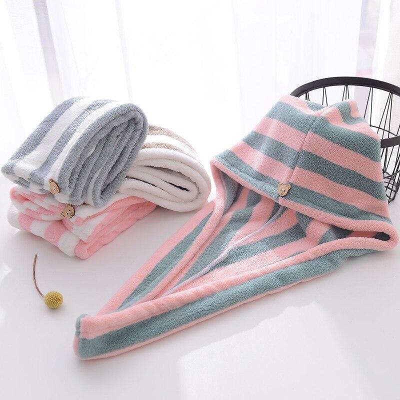 Hair Drying Cap Towel Absorbent Thickening Household Items Bathroom Bathing Dry Hair Cap Striped Shower Cap Soft Headscarf