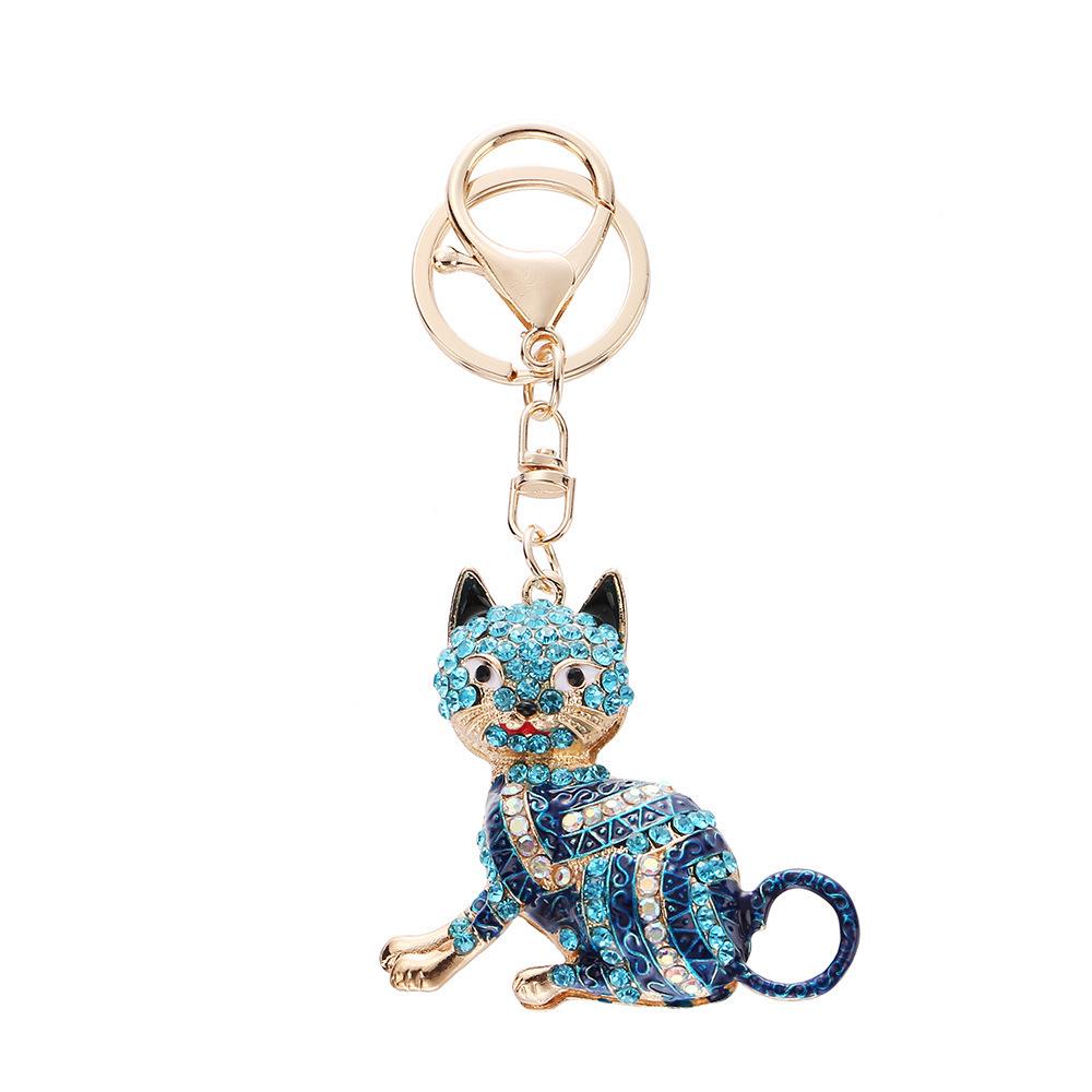 Colorful Rhinestone Kitten Keychain - Cute & Creative Bag Charm, Small Gift