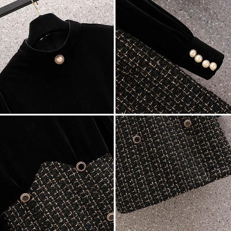 Elegantní sametové šaty pro ženy francouzského stylu s nadměrnou velikostí na jaro podzim