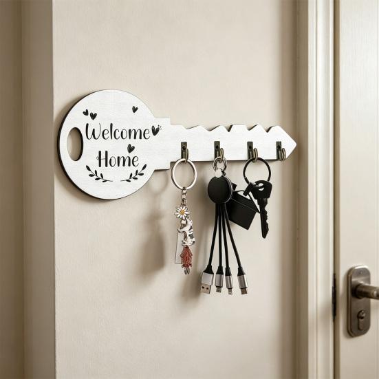 Key Hook Widened Back Plate Wooden Wall Rack Rustic Style Organizer for Entryway Kitchen