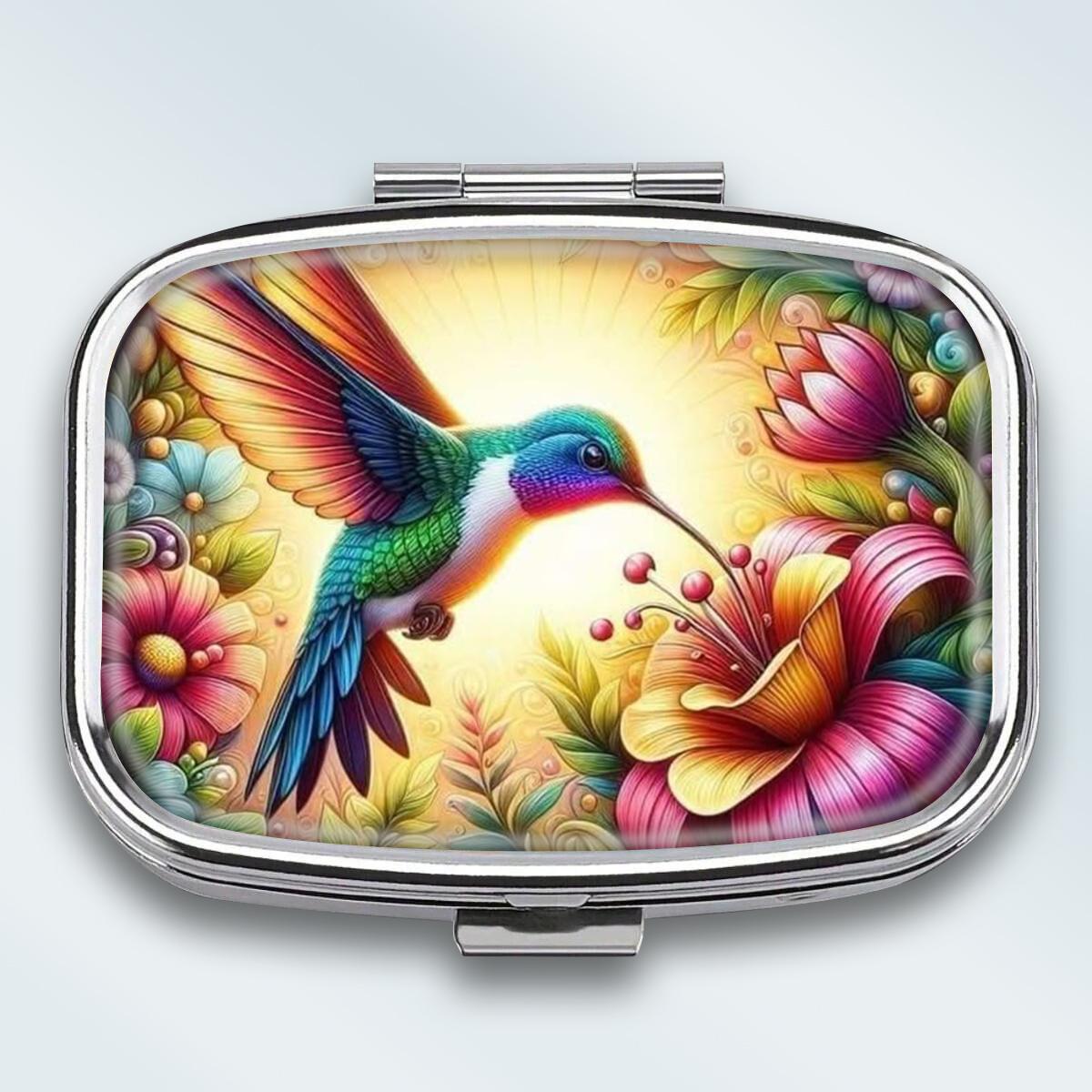

Portable Pill Box with 2 Compartments, Mini Metal Medicine Organizer Case, Cute Printed Pill Container for Vitamins, Pills, Jewelry, Travel, Daily Use різнокольоровий