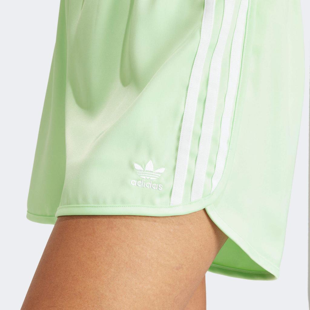 Adidas Originals Three-Stripe Colorblock Elastic Waist Straight-Leg Sports Shorts Women Bottoms Green IP0712