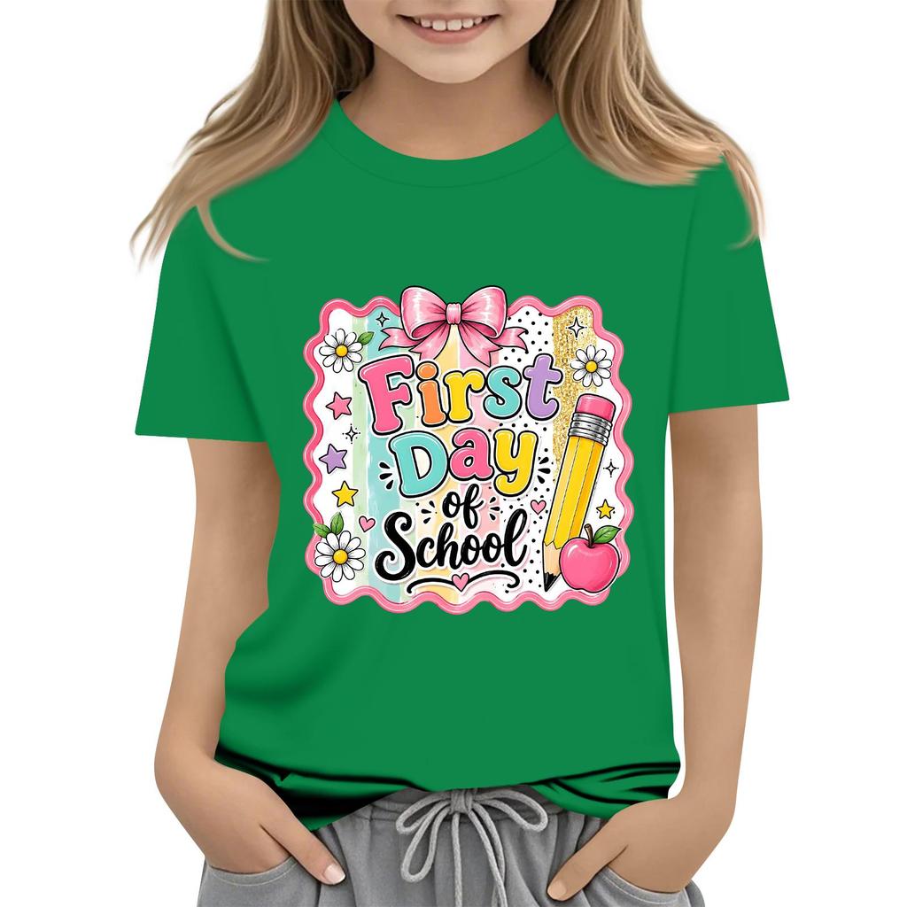 Children's Casual and Fashionable Round-Neck Printed Short-Sleeve Top for Back-to-School