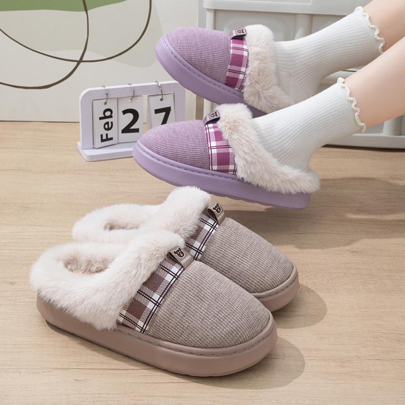 Cotton slippers women's autumn and winter warm indoor home thick bottom non-slip velvet warm feet odorless men's slippers