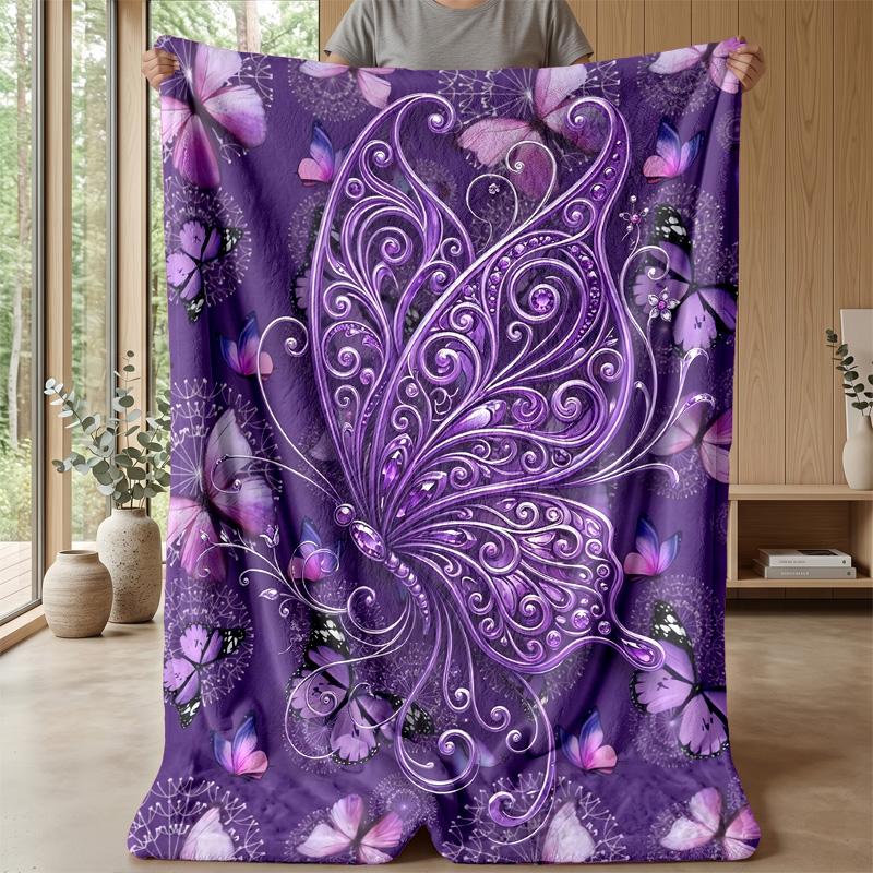 Elegant Pink Satin Bow with Lace and Butterflies Theme blanket Lightweight Warm Flannel Blanket Decorative Throw Blanket for Home Decoration