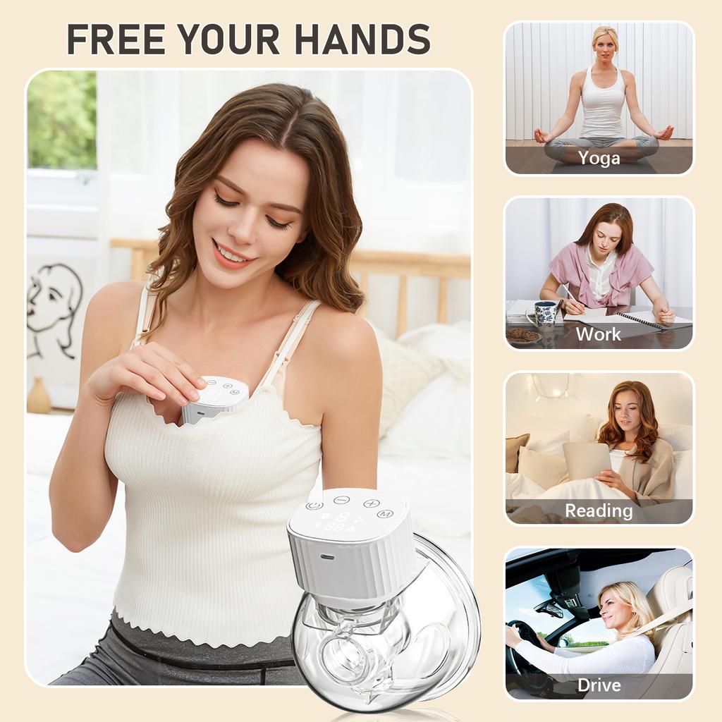 2PCS Hands Free Wearable Invisible Breast Pump Portable Painless Low Noise Electric Feeding Pump