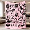 Pink Background Gothic Skull Crystal Tarot Candle Witch Element Print Flannel Throw Blanket Soft Warm Blanket For Sofa Bed Decor