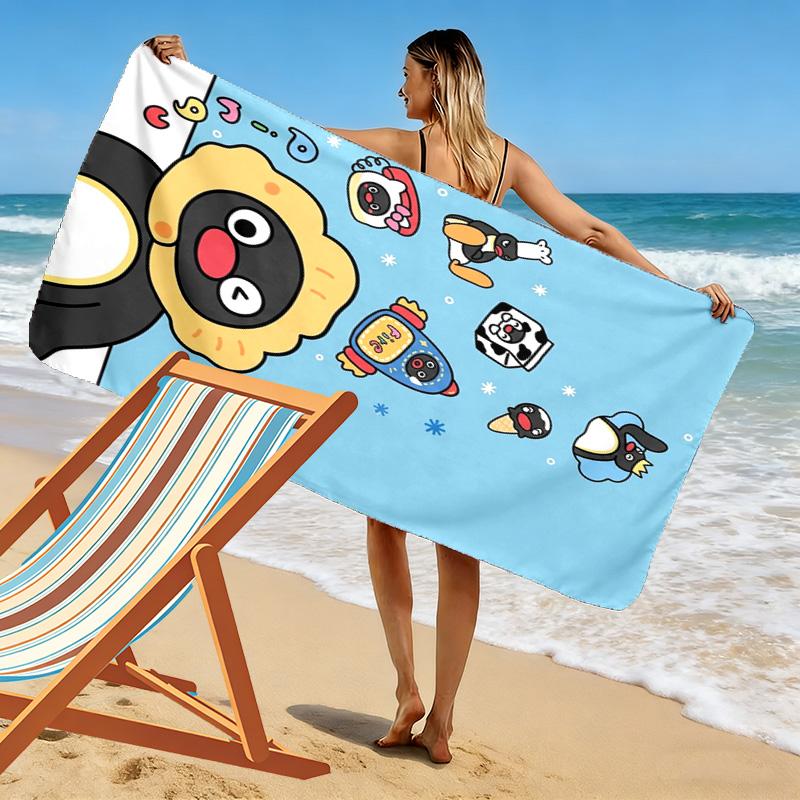 Asciugamano da Spiaggia con Stampa Cartone Animato Pingu, Asciugamano Grande Morbido Asciugatura Rapida per Spiaggia Campeggio Nuoto