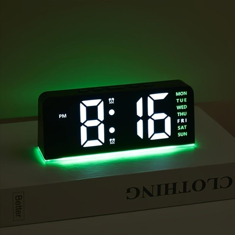 Compact Size Innovative LED Digital Alarm Clock with Atmosphere Light Date Display USB Powered, Adjustable Brightness, Flat Crown Shape