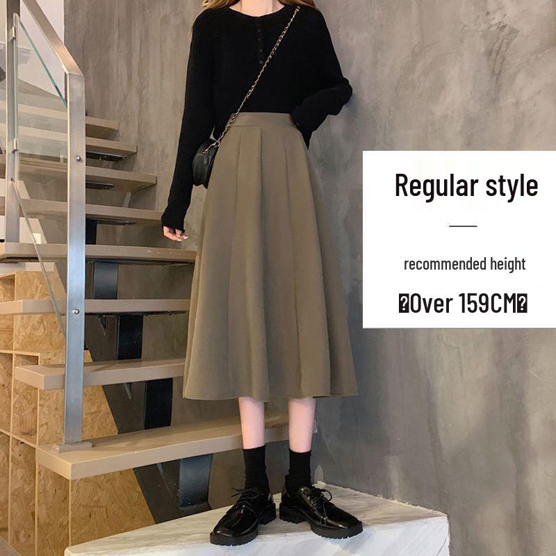 2024 High-Waisted Black Midi A-line Skirt: Elegant, Slimming, Drapey, Summer Style