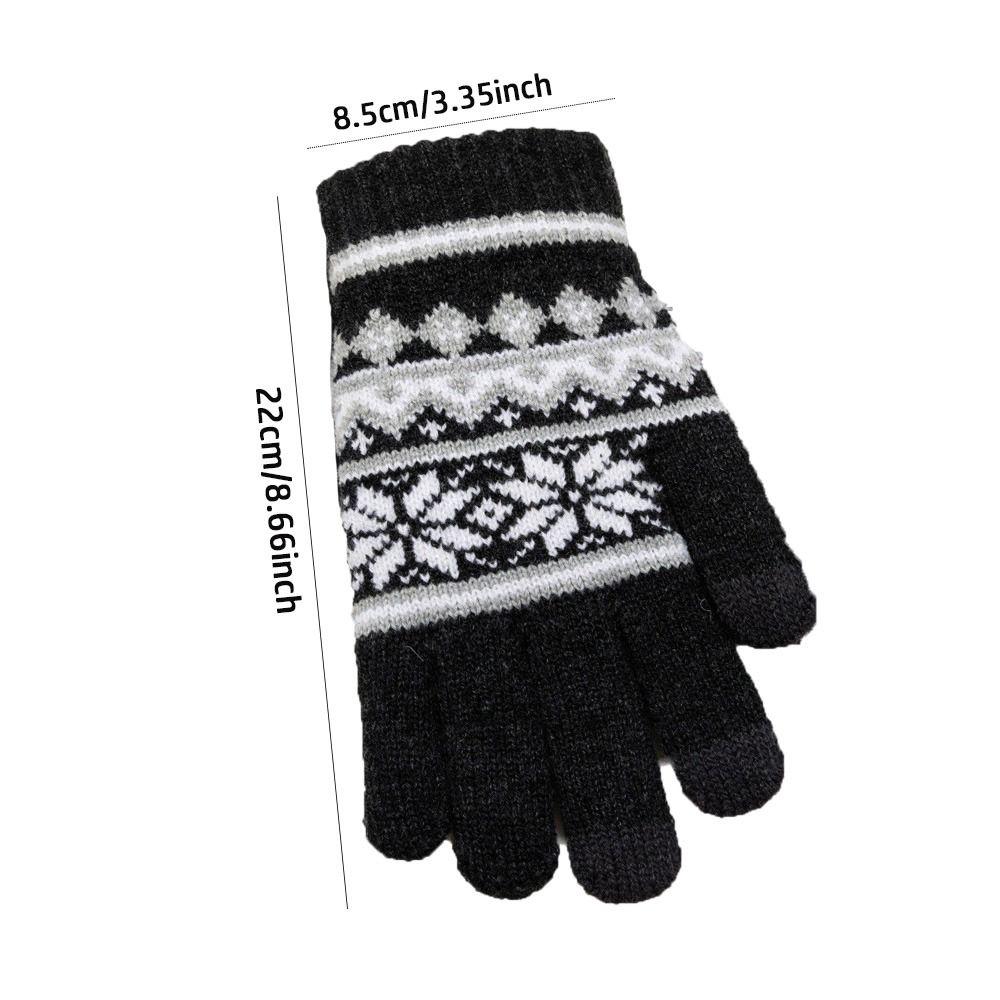 Winter Thick Warm Knitted Gloves Cold-proof Snowflake Pattern Winter Gloves Touchscreen Windproof Five Finger Gloves